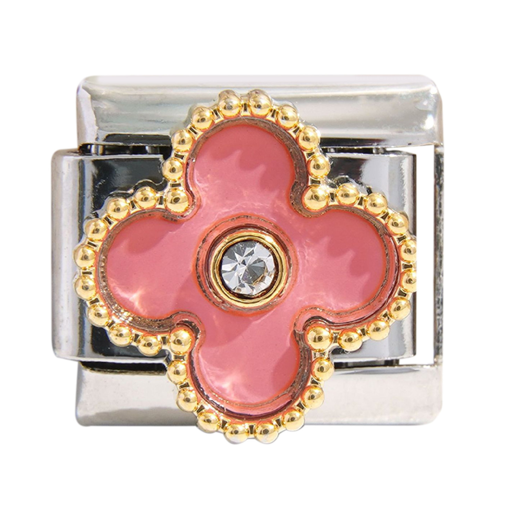 Pink Four Leaf Clover Charm Silver
