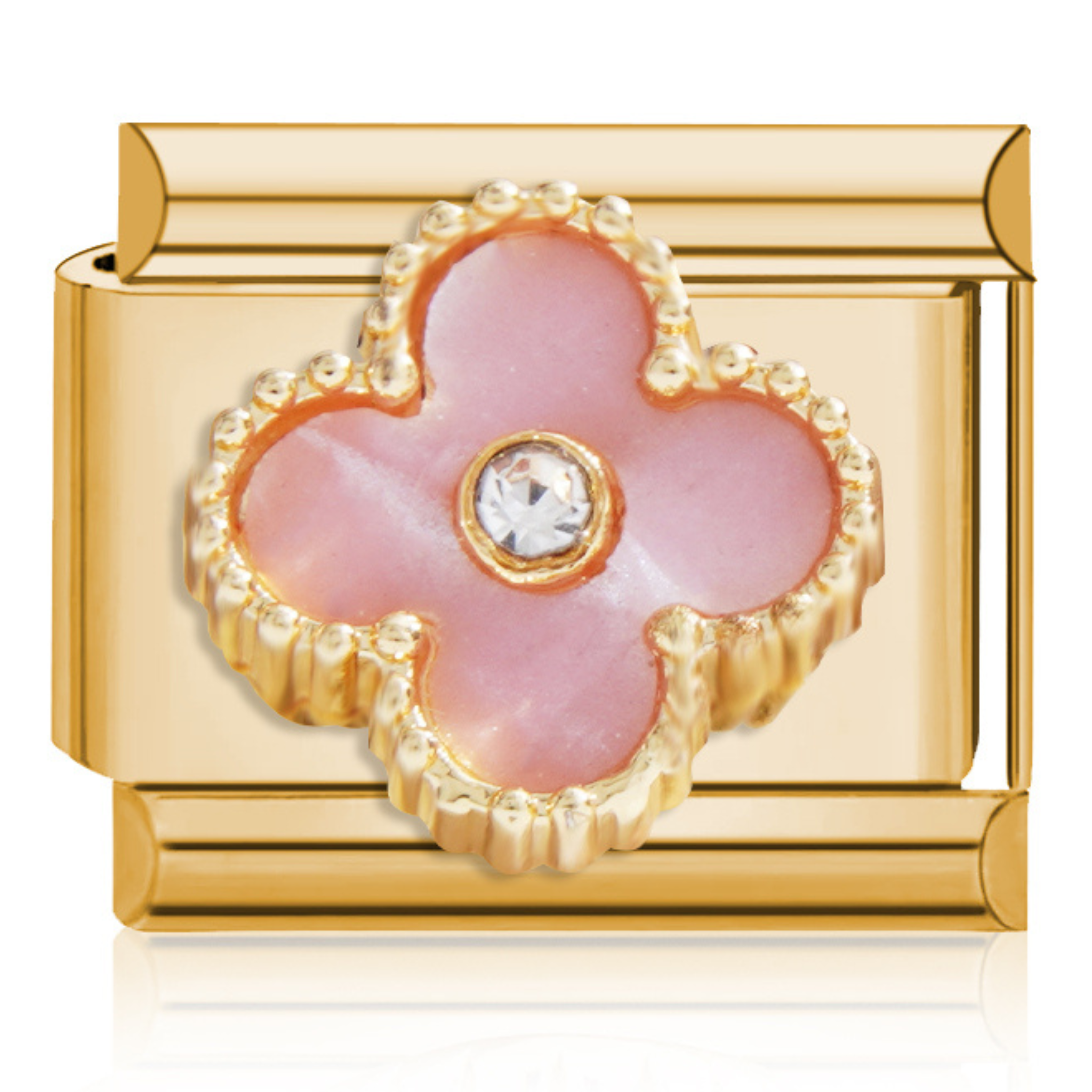 Pink Four Leaf Clover Gold Charm