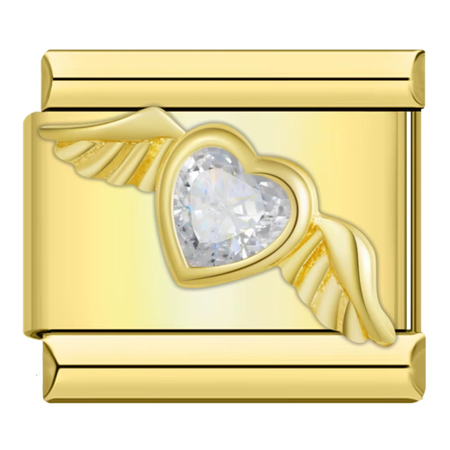 Angel Wing Heart Charm Gold